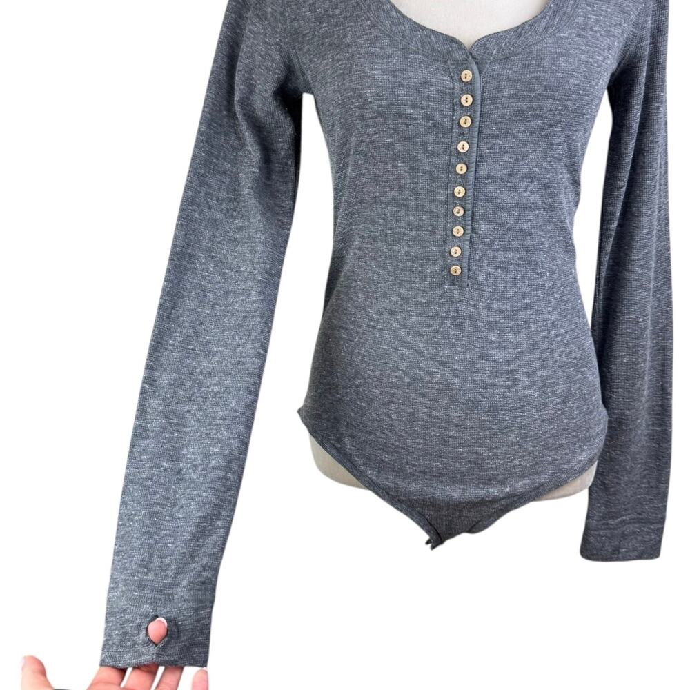 Intimately Free People Dylan Thermal Gray Knit Long Sleeve Full Butt Bodysuit - Picture 12 of 15
